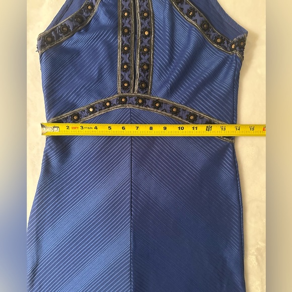 Free People blue stretchy small dress. Black & silver detail. EUC. - Picture 4 of 10